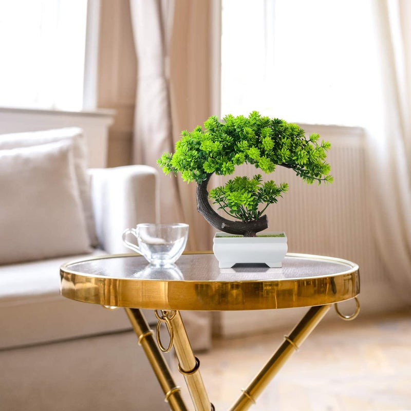 yoerm Fake Plants Small Artificial Bonsai Tree for Home Decor Living Room Bathroom Bookshelf Entryway Table Wall Shelf Modern Farmhouse Decor, 8.5" Tall, Green - Image 3